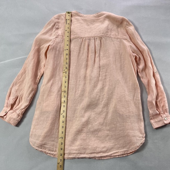 Sigrid Olsen Linen Top Women Large Peach Tunic Pockets Roll Tab Sleeve - Picture 11 of 12